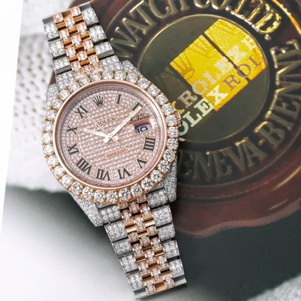 Sparkling 41mm Roman Dial Diamond Watch - Image 3