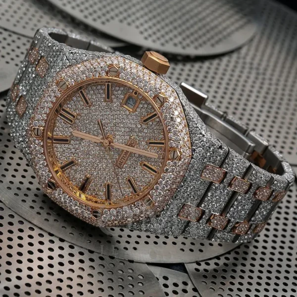 DAZZLING 41MM ROSE TONE DIAL DIAMOND WATCH - Image 3