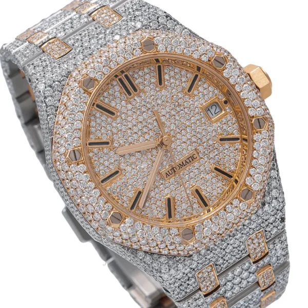 DAZZLING 41MM ROSE TONE DIAL DIAMOND WATCH - Image 2