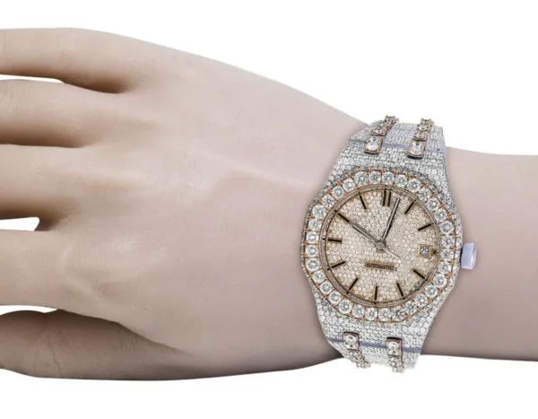 Super Rose Tone Dial Iced out Diamond Watch - Image 7