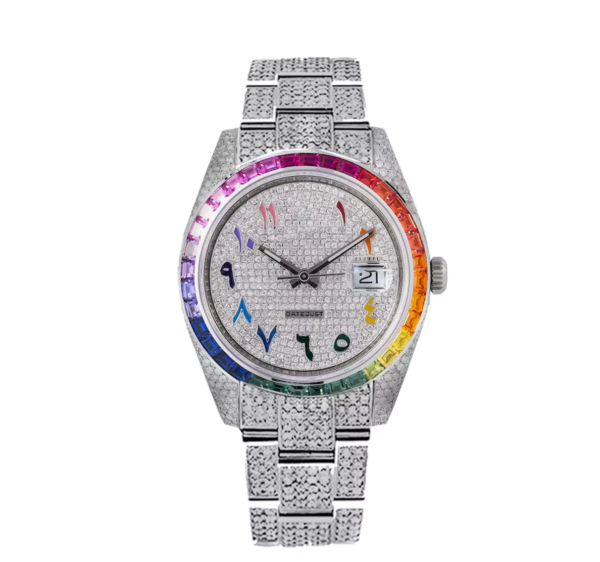 Exquisite Diamond & Sapphire Iced Out Watch