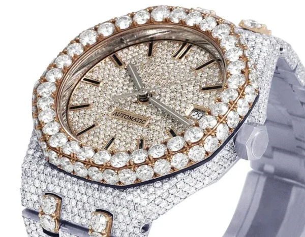 Super Rose Tone Dial Iced out Diamond Watch - Image 4