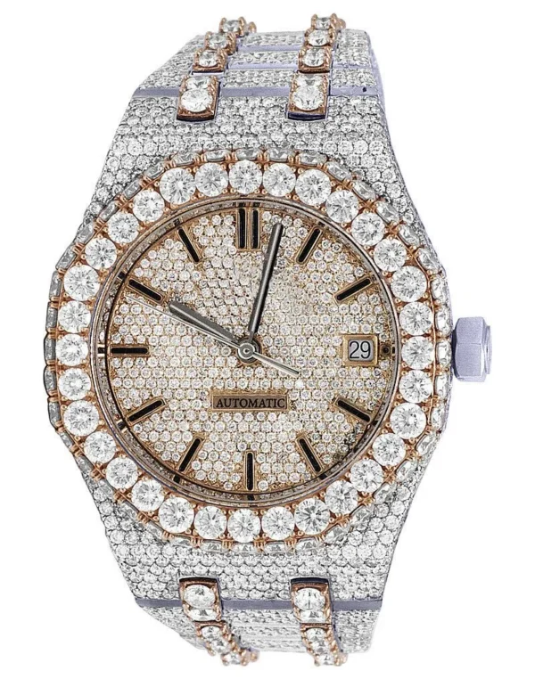 Super Rose Tone Dial Iced out Diamond Watch