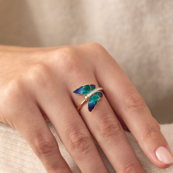 Flare Blue Butterfly Diamond Ring - Image 3