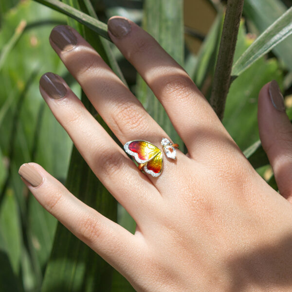 One Wing Orange Butterfly Diamond Ring - Image 5