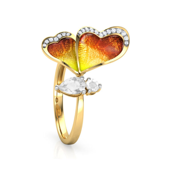 One Wing Orange Butterfly Diamond Ring - Image 2