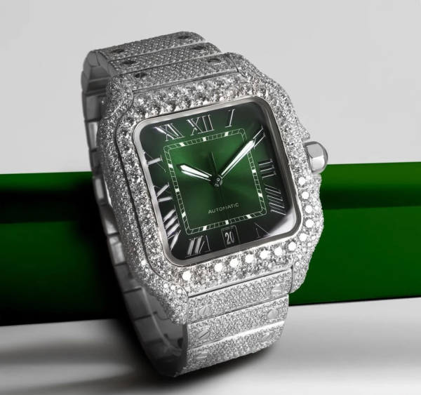 Elegance Roman Green Dial Moissanite Watch