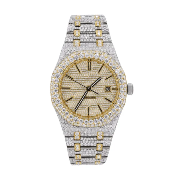 Dazzling 41MM Yellow Dial Iced Out Diamond Watch