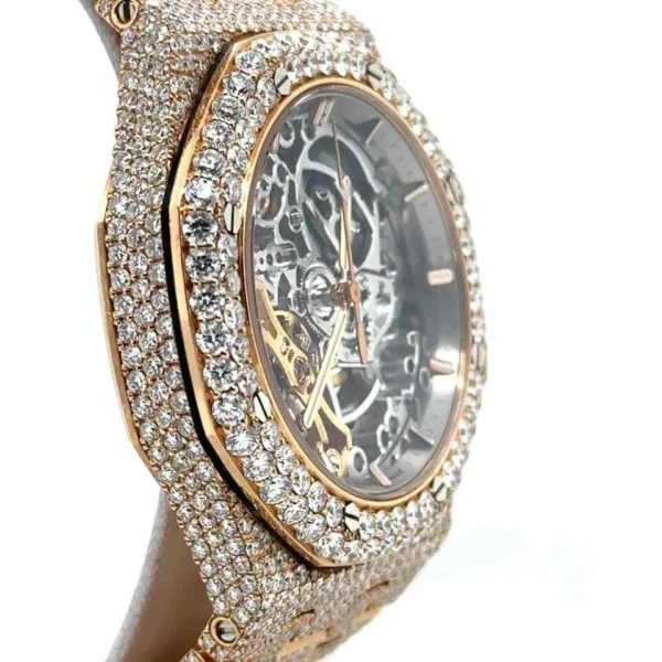 Exclusive Skeleton Rose Gold Dial Diamond Watch - Image 5