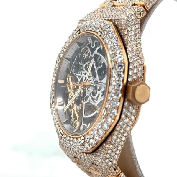 Exclusive Skeleton Rose Gold Dial Diamond Watch - Image 4