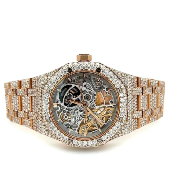 Exclusive Skeleton Rose Gold Dial Diamond Watch - Image 3